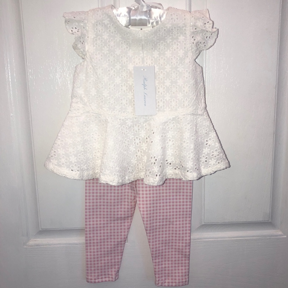 RALPH LAUREN EYELET TUNIC & PINK GINGHAM LEGGINGS